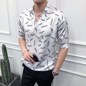 

Loldeal Men Shirt Half Sleeve Casual Loose Mens Social Shirts Pullover Stand Collar camisas para hombre 3XL