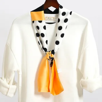 

Ladies small silk scarf fashion print neckerchief thin ribbon multi-function bag band scarf decorative long scarf four season