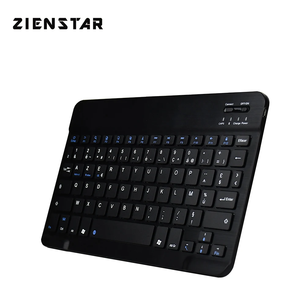 Продажа Zienstar 10 дюймов Azerty Французская алюминиевая Беспроводная клавиатура Bluetooth для Apple IOS Android Tablet Windows PC, литиевая батарея