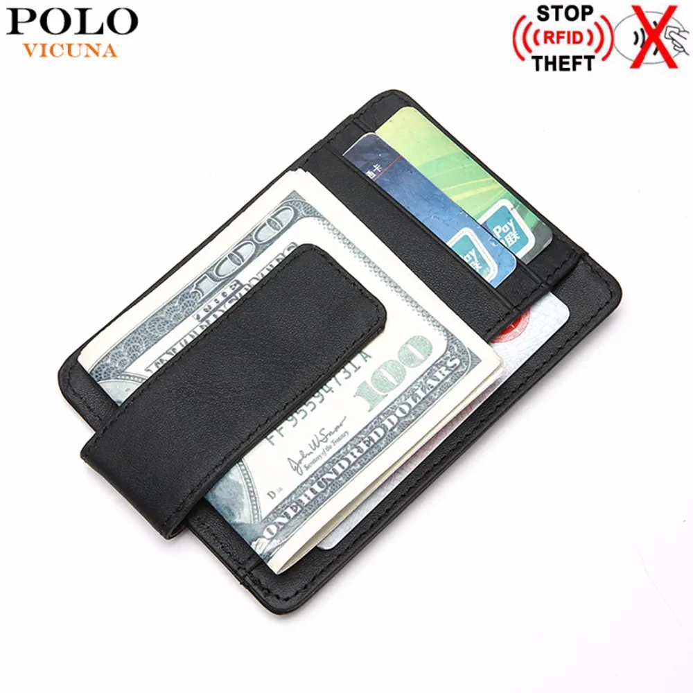 

VICUNA POLO RFID Blocking Genuine Leather Man Wallet Minimalist Ultrathin Mens Money Clip Wallet Front Pocket Slim Short Wallet