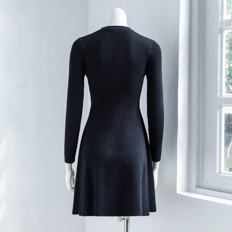 Женское трикотажное платье свитер с длинным рукавом и круглым вырезом|winter dress