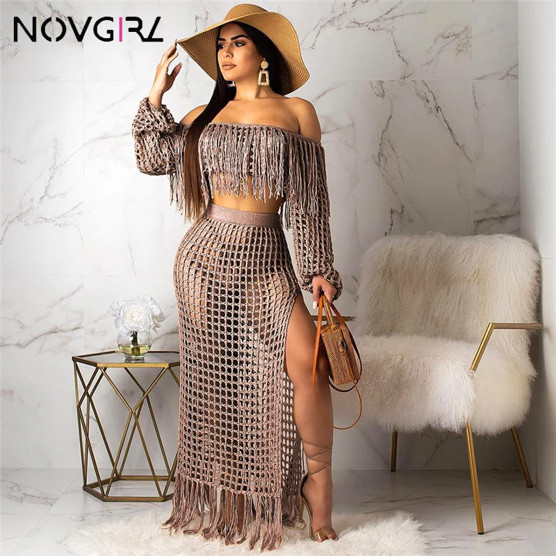 Novgirl/богемный пляжный комплект из двух предметов платье для женщин 2019 Летнее