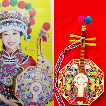 

Chinese tribal instrument Yueqin Guitars Platane Musical handmade dragon shape hand-painted dragon statue lute Collecting