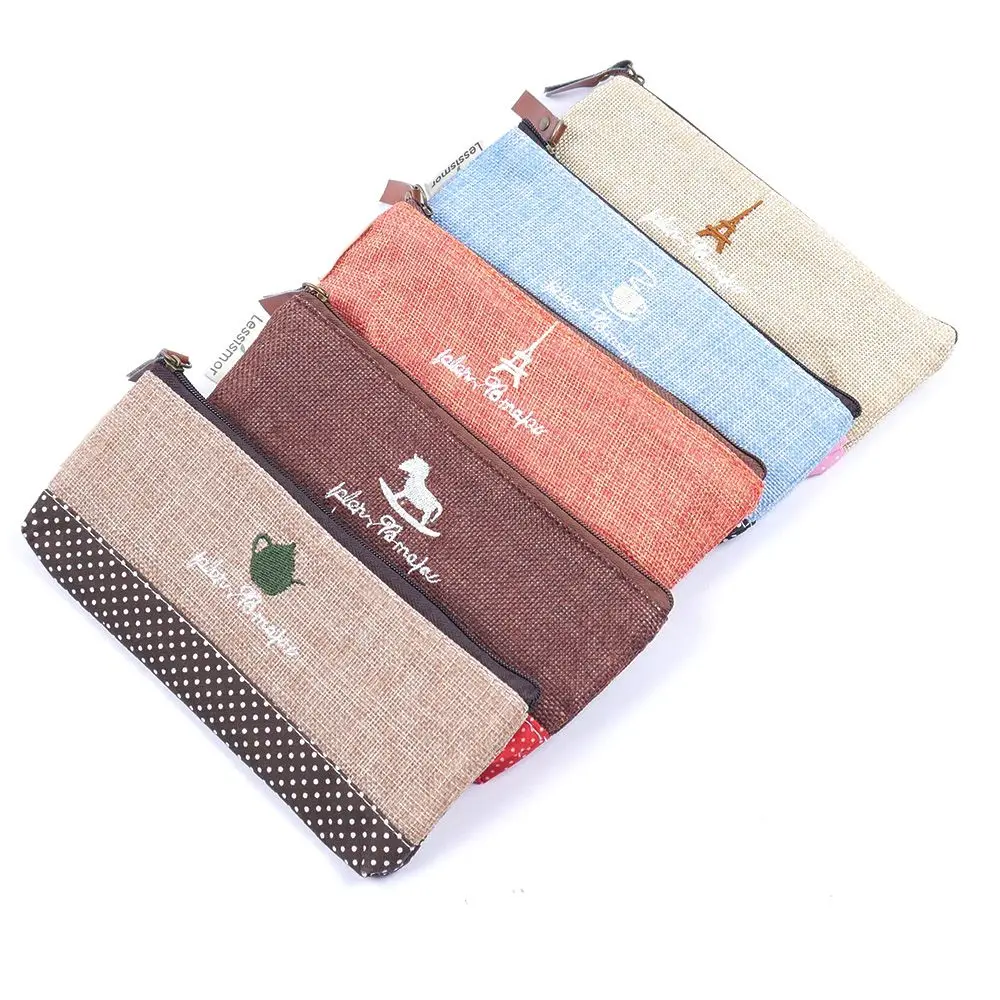 

1PC School Pencil Bag Pencil Pouch Double Zipper Pure and Fresh Cosmetic Bags Office Stationery Canvas Pencil Case