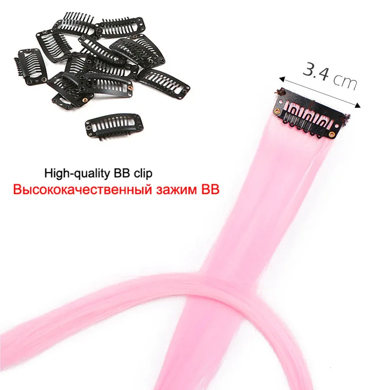 Doris beauty Colored Highlight Synthetic Hair Extensions Clip In One Piece Pink Purple Color Strips 20\
