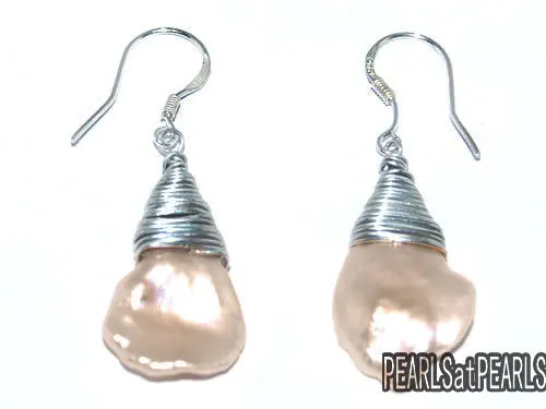 

4 inches 925 Sterling Silver Natural Lavender Drop Keshi Baroque Pearl Earring