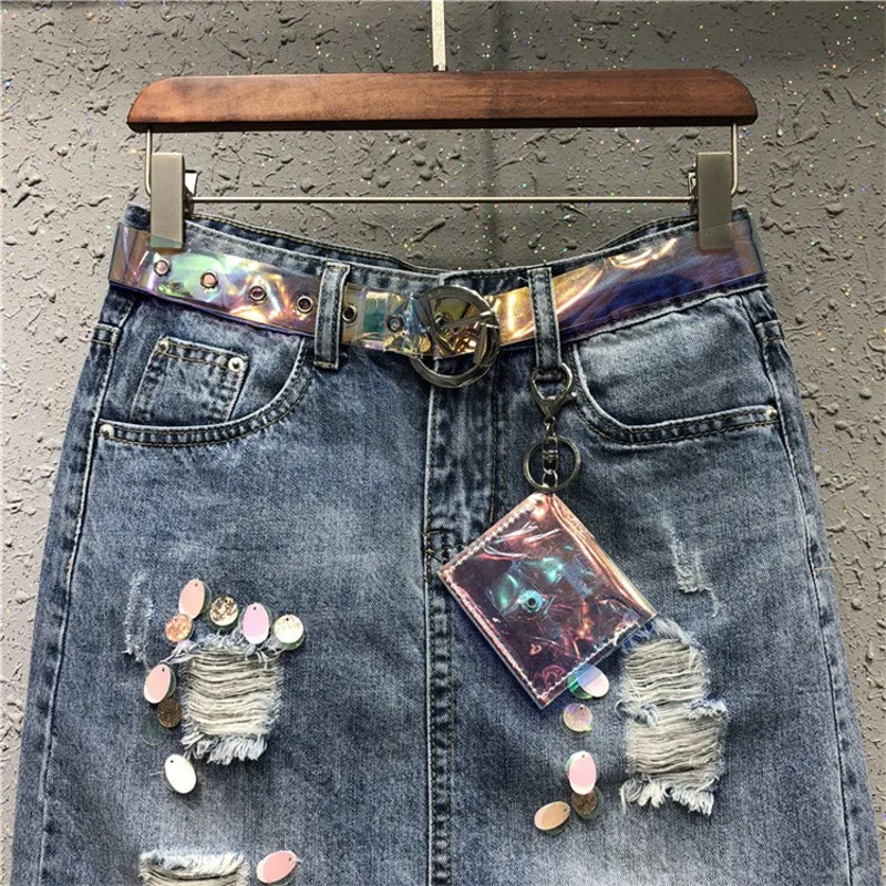 Falda 1 Moda De Lentejuelas 2019 Borla Agujero Cortas Faldas Saia Alta Femenina Verano Coreana Cintura Mini Streetwear Rip TxFIzfwqA