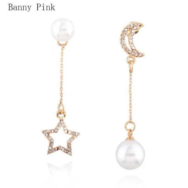 Cute Alloy Star Moon Pendant Studs Earrings For Women Cute Alloy Star Moon Pendant Studs Earrings For Women Imitation Pearl Long Post Fashion