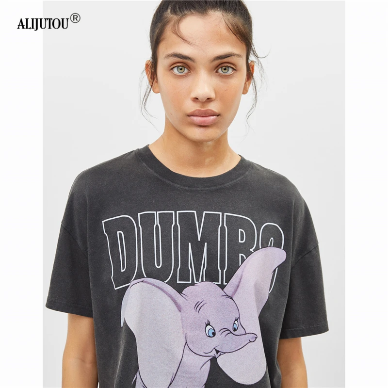 2019 zaraing Dumbo Woman t shirt Summer sexy Print Short Sleeve O Neck Cotton Women Short Top Slim Fit Soft Quality Tops Tee