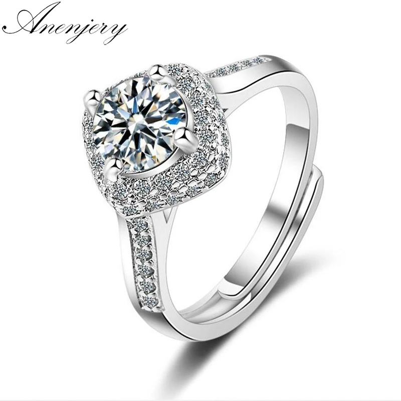 Anenjery новые роскошные 925 пробы серебряные ослепительные CZ мозаика AAAAA Циркон Регулируемые кольца для женщин обручальное кольцо S-R276