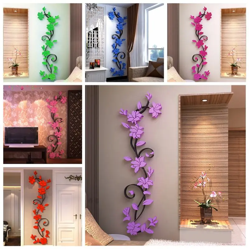 Autocollants muraux de Style chinois pour Vase, fleurs, décor de maison,  sparadrap d'art 3D, papier