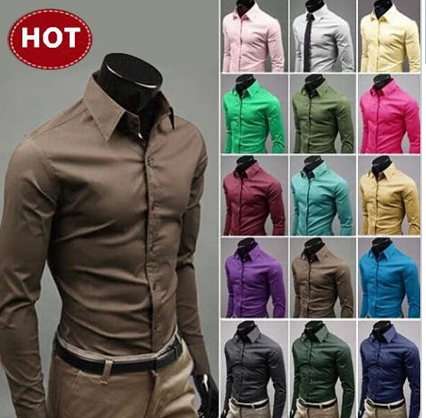 2015 nuevo 15 colores M 5XL hombres Camisa de manga larga