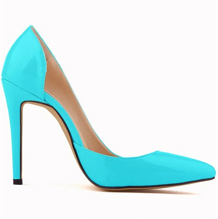 Новые осенние пикантные вечерние туфли с острым носком и вырезами по бокам женские туфли-лодочки лаконичные однотонные женские туфли из лакированной кожи на высоком каблуке - Цвет: Синий