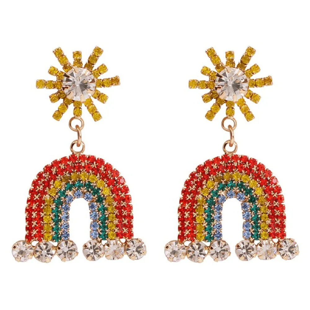 

women Beautiful Rhinestone Rainbow Earrings For Women Lady Star Statement Dangle Earrings 2019 Drop Ship Bijoux
