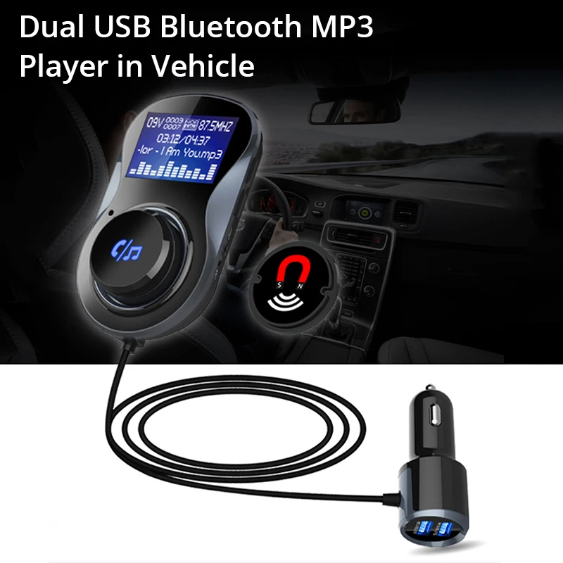 

BONOLA Car Charger Bluetooth 4.2 Handsfree MP3 Player FM Transmitter Controlled In Outlet Car USB Charger Intelligent Monitoring