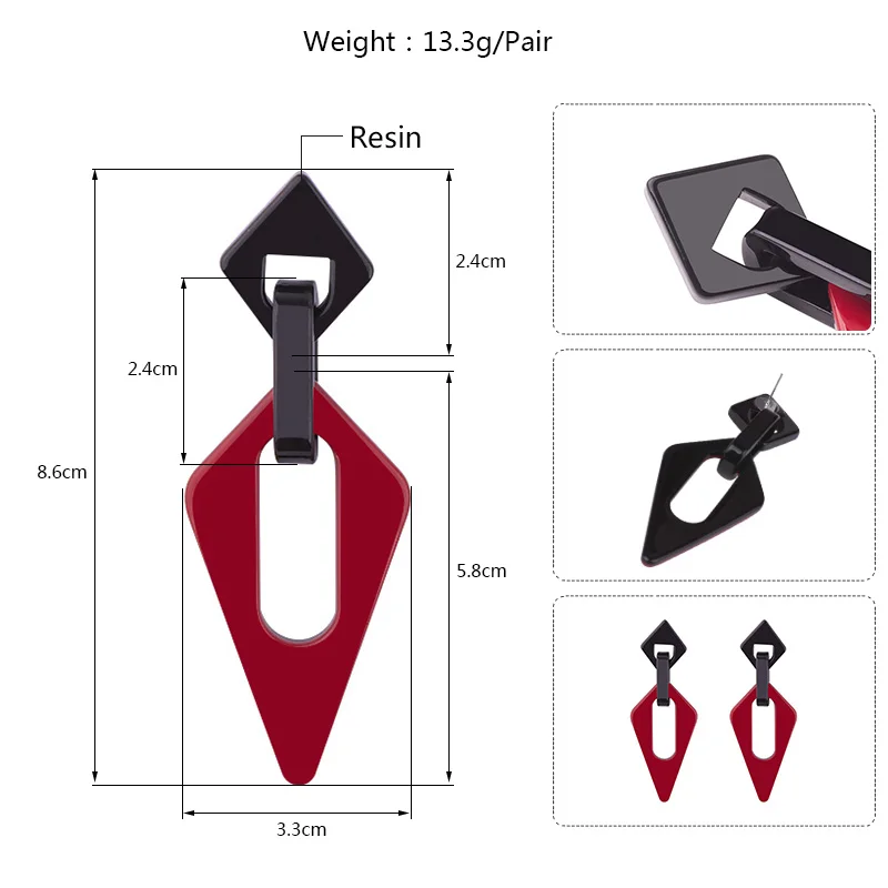 Vintage Fashion Resin Earrings for Women Big Long Geometric Acrylic Drop Earring for Girls Elegant Gifts Party Red Jewelry (5)