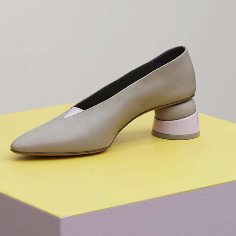 Г. Весенние новые кожаные тонкие туфли в стиле ретро на толстой подошве, два цвета элегантные женские туфли на высоком каблуке с острым носком