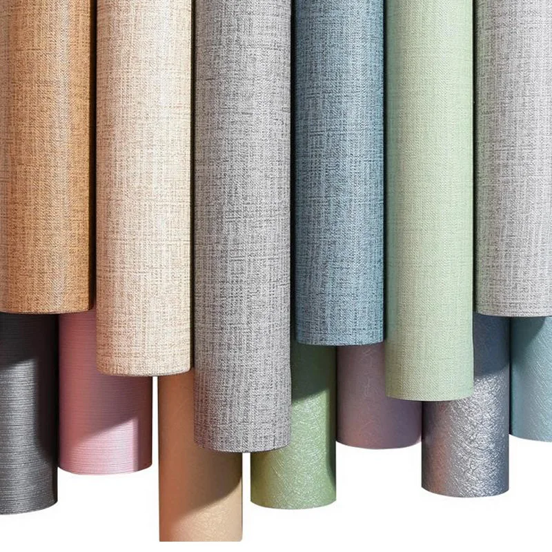 

Linen Wallpaper Modern All-match PVC Waterproof Wall Paper Rolls Bedroom Background Self-adhesive Thick Wall Sticker Furniture R