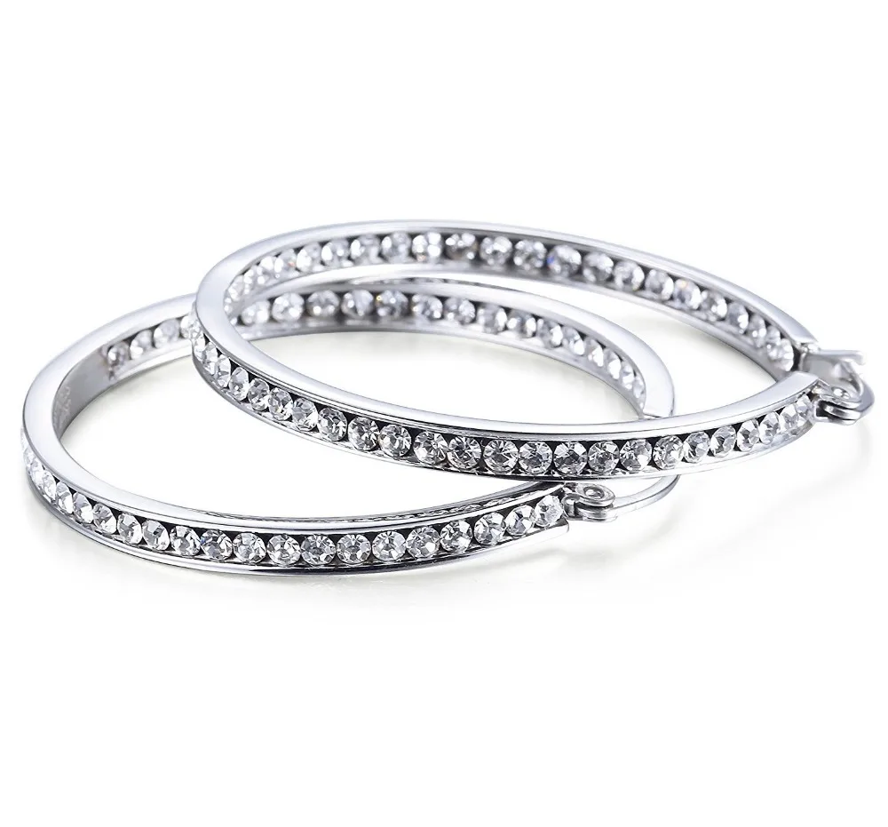 

AMORUI Women Trendy Wedding Crystal Earrings Circle Round Women Silver Earrings Fashion Stainless Steel Women Drop Earings