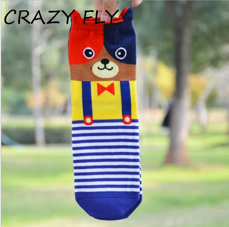 Магазин Crazy Fly 2019 Милые 3d мультфильм животных носки смешные Для женщин Art теплые зимние хлопковые короткие носки до щиколотки платье модные