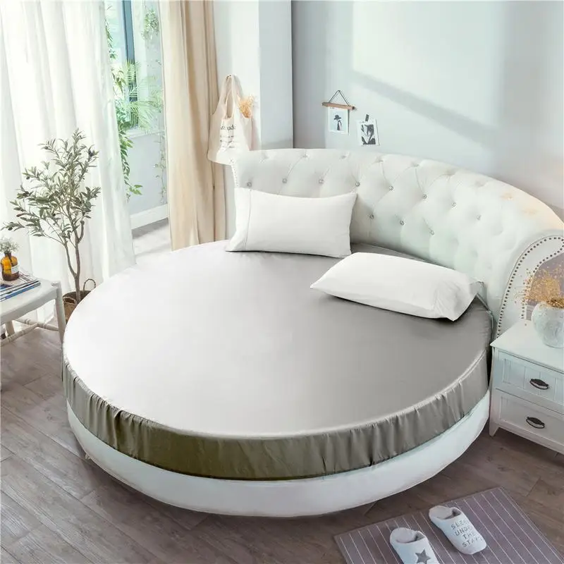 

200CM Soft Bedspread Artificial Silk Mattress Cover Round Sheet Bed Protector Bedspread Mattress Bed Cover 5 Colors