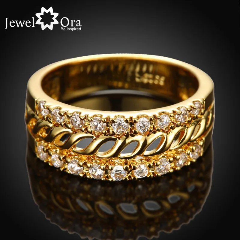 Paryt Accessories Hollow Gold Color Ring Fashion Cubic Zirconia Rings For Womens New 2015 Jewelry (JewelOra RI101673)