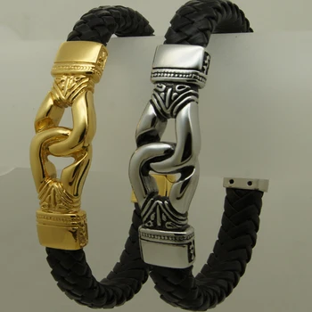 

classic design link woven leather 316 stainless steel bracelet new