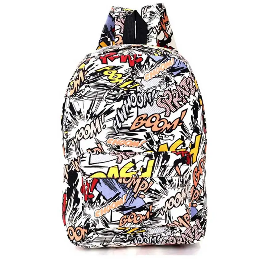 Unisex Canvas Backpack Students School Bags For Teenager Girls Boys Backpacks Street Graffiti Bag Cartoon Print
