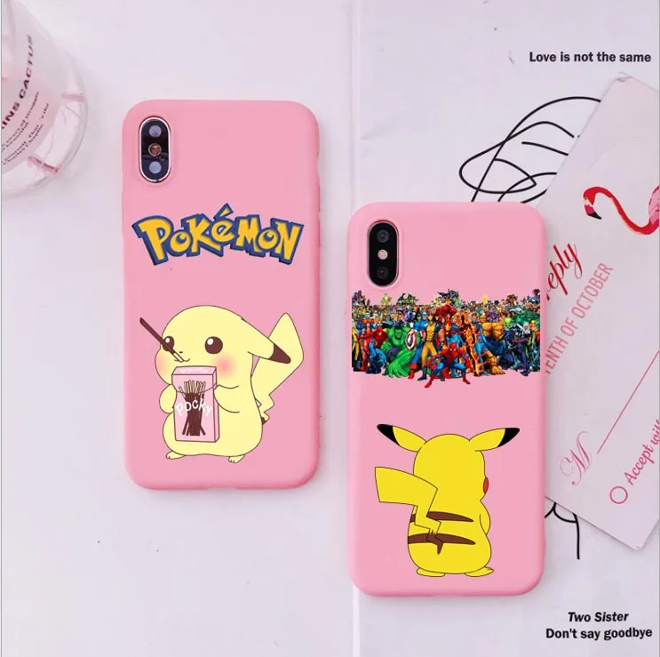

soft silicone TPU Phone Cases Cover For Apple iPhone 11 Pro MAX X10 5 5S SE 6 6S Plus 7 8 Plus XS XR XS MAX Pink cute Pikachu