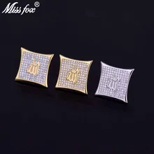 MISSFOX хип-хоп религиозный символ мужские серьги-гвоздики Модные кубический цирконий квадратные пирсинг персонализированные серьги