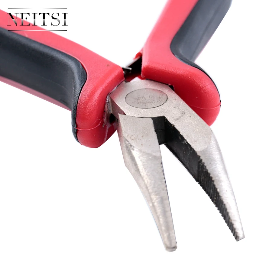 Neitsi Bent Long Nose Pliers Tools For Hair Extensions Hair Styling Micro Ring Pliers Red Color 1pcs/pack