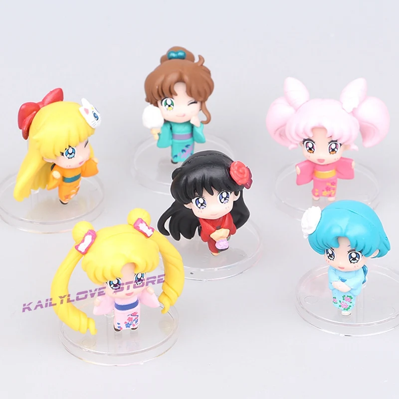 6 шт./компл. аниме Сейлор Мун фигурки фигурка игрушка кукла кимоно Verion Pluto Saturn Chibi