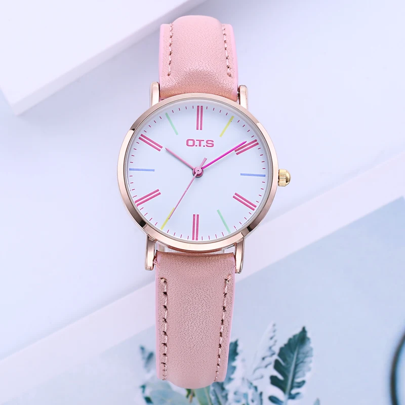 

OTS New High Quality Leather Strap Ladies Quartz Watches montre femme Fashion&Casual Top Brand Female Gifts Clock Wristwatches