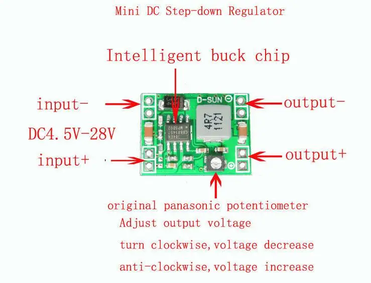 DC-DC Регулируемый понижающий преобразователь Напряжение понижающий модуль регулятора 3,3 v 5v 12v