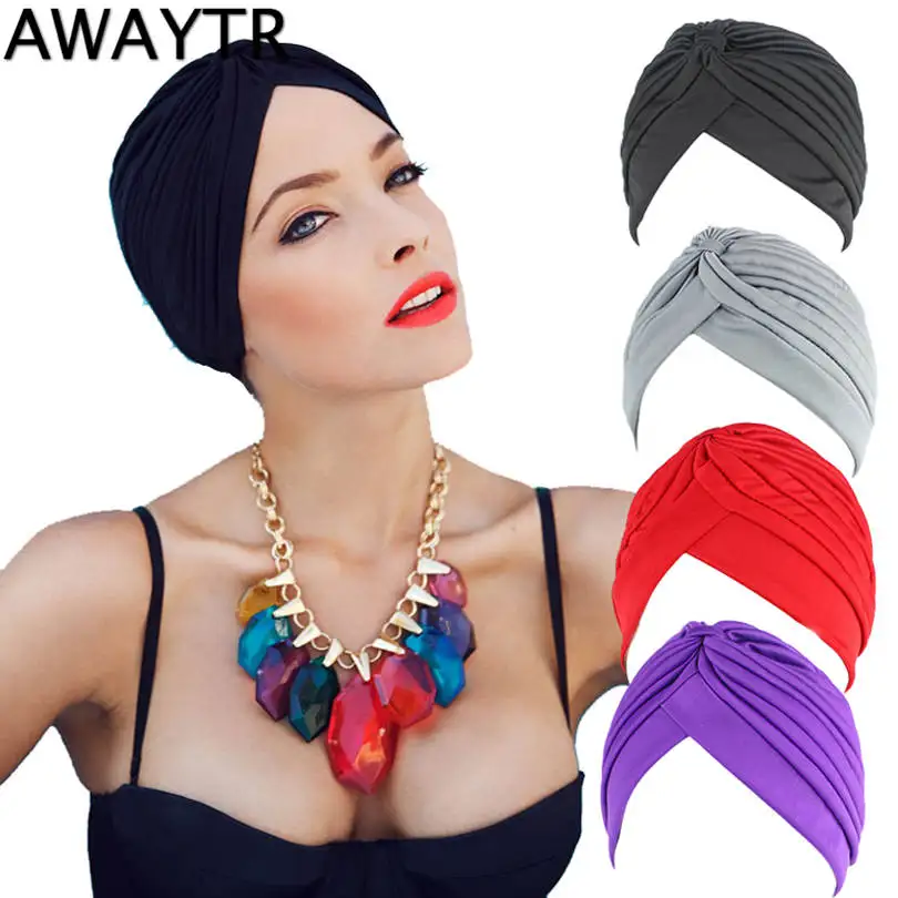 

AWAYTR New Bandanas Headband Stretchy Turban Muslim Hat Headband Wrap Chemo Hijab Knotted Cap Adult Headband for Women