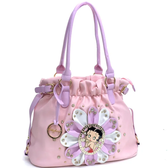 Betty Boop Bags Flower Flat Bottom Hobo Bag With Shoulder Strap Betty Boop Bags Flower Flat Bottom Hobo Bag With Shoulder Strap Rhinestones Women Leather Handbags
