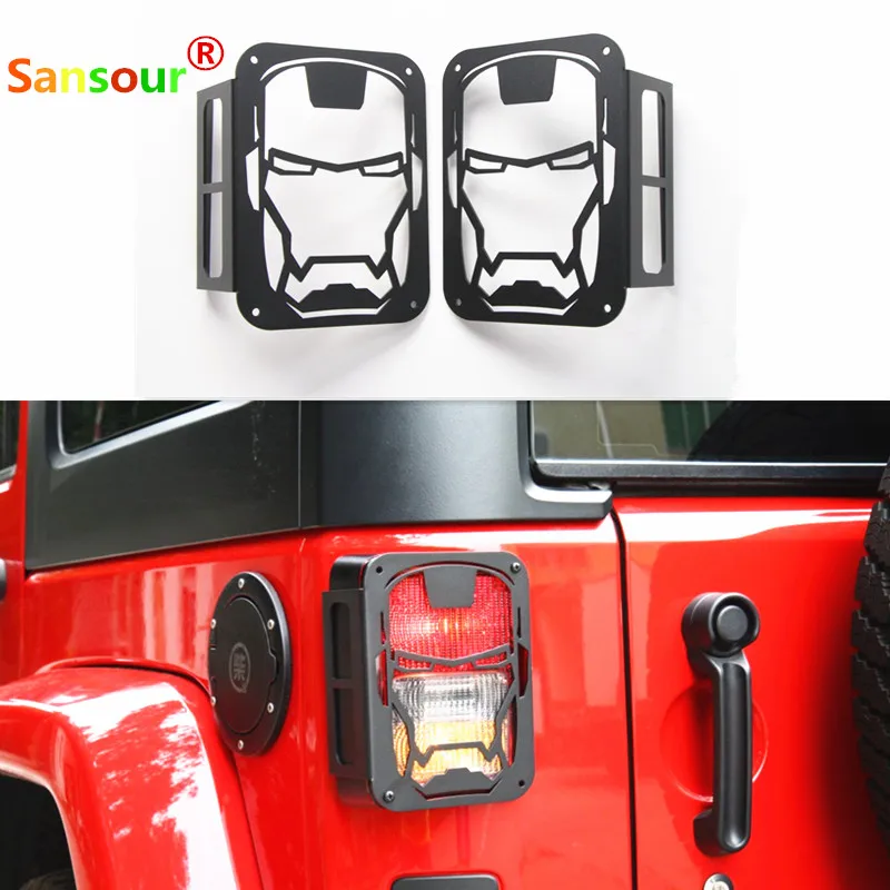 

Sansour Iron Man Style 2PCS Tail Light Guard Board Rear Lamp Cover For Jeep Wrangler 2007-2016 Auto Light Protector Accessories