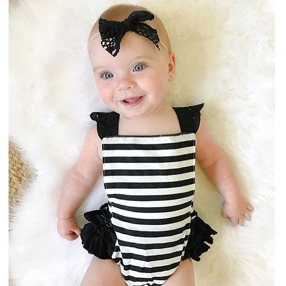 

Fashion Baby Girl Clothes Toddler Girls Romper Lace Ruffle Romper Srtiped Cotton Girl Sunsuit Vintage Outfit Infant Romper