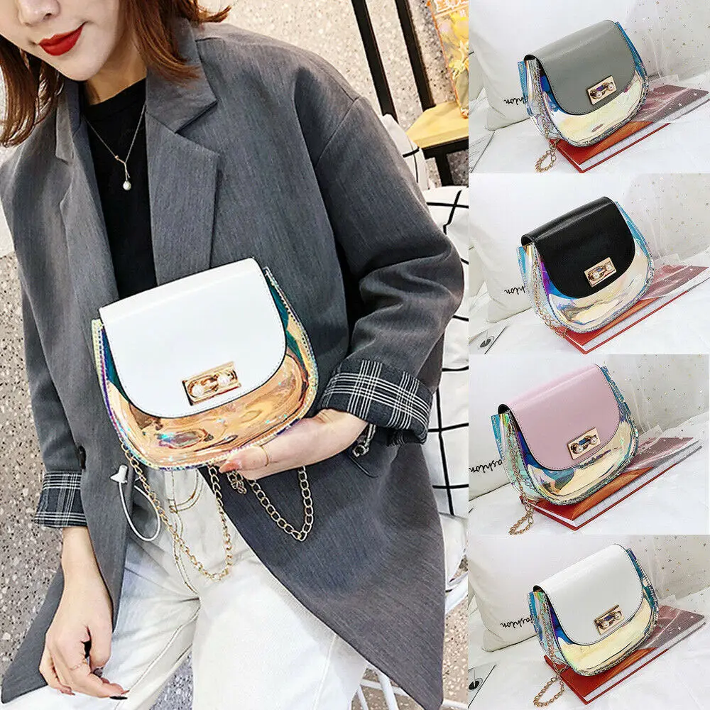 

2019 New Style Women Ladies Chains Crossbody Patchwork Shoulder Mini Lucency Bag Tote Purse Handbag Satchel