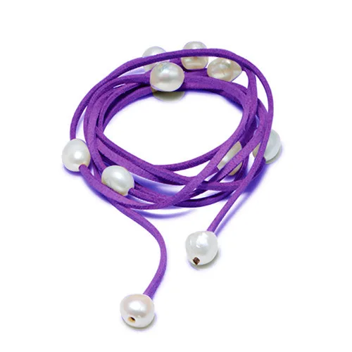 DMCBFP106 9-10 мм БАРОККО жемчужный кожаный браслет, жемчужный браслет, повседневный стиль Летний пляж ювелирные изделия, DIY может быть длинным - Цвет камня: Purple
