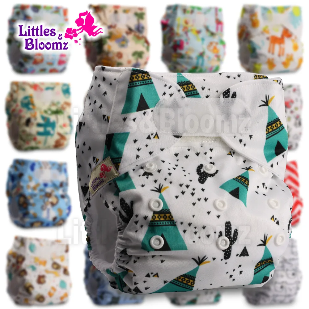 

[Littles&Bloomz] Baby Washable Reusable Real Cloth STANDARD Hook-Loop Pocket Nappy Diaper Cover Wrap, suits Birth to Potty