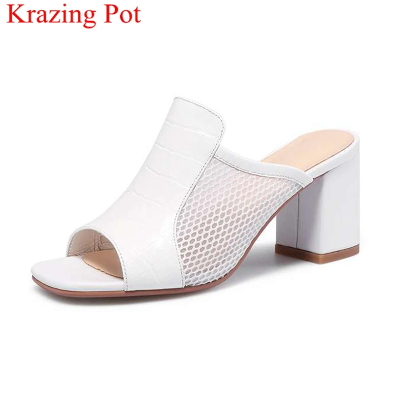 

Krazing Pot big size genuine leather high heels peep toe brand Breathable women sandals slingback mules concise summer shoes L13