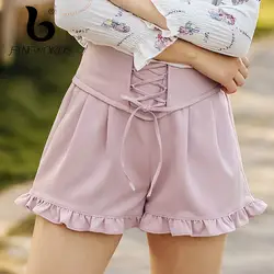 FINEWORDS пикантные повязки для женщин шорты для осень 2018 г. Высокая талия Твердые кружево до шорты юбки повседневное молн