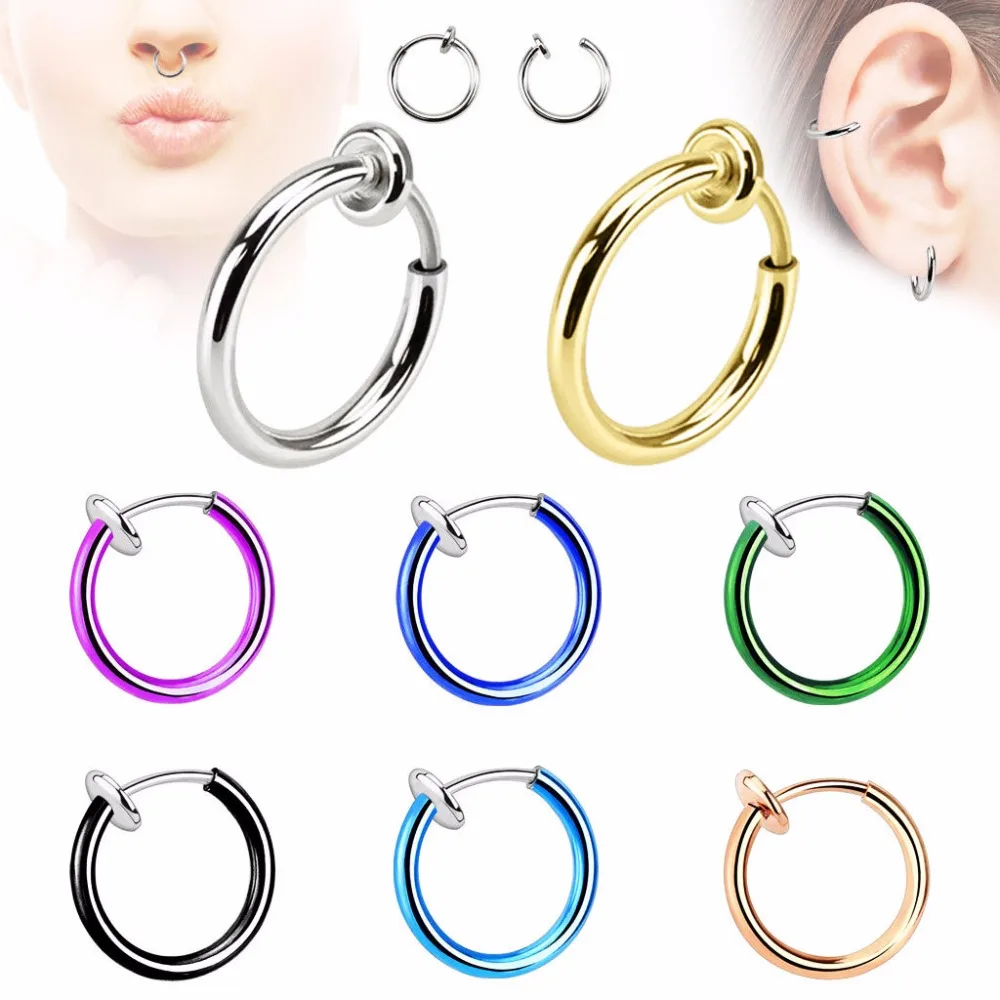 

QCOOLJLY 2017 Fashion Hot Sale 12 Colors Stealth Clip On Earrings For Women Men NO Hole Clip Earrings ear Cuff Nose Clips