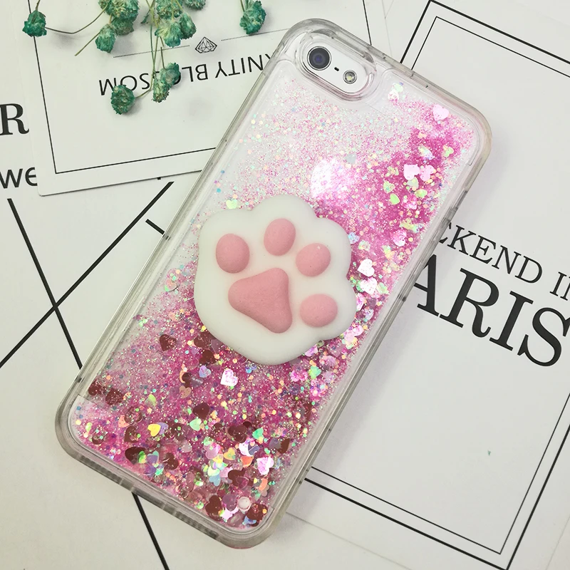 3D Cartoon Squishy Cat Quicksand Case For iPhone 5 s SE Case For iPhone 6 6s 7 8 Plus X Case Glitter Liquid Back Cover Case (4)