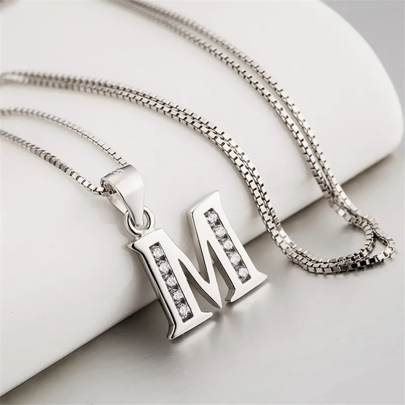

YFN 925 Sterling Silver M Letter Necklace For Women Man Alphabet Pendant Choker 18Inch Chain Wholesale Drop Shipping
