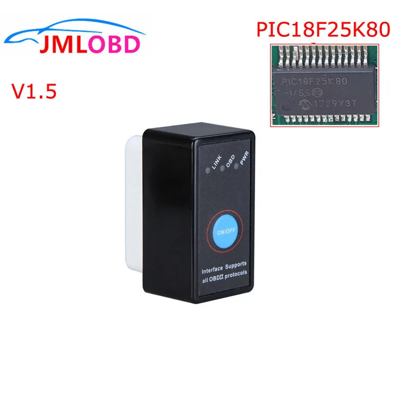 Мини OBD2 ELM327 Переключатель ВКЛ/ВЫКЛ с PIC18F25K80 комплектующие микросхемы V1.5 ELM 327 Bluetooth Android Windows диагностический инструмент