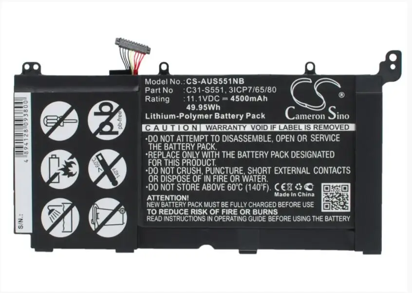Cameron Sino 4500mAh battery for ASUS VivoBook S551L S551LA S551LB CJ026H CJ045H DH51T 3ICP7/65/80 C31-S551
