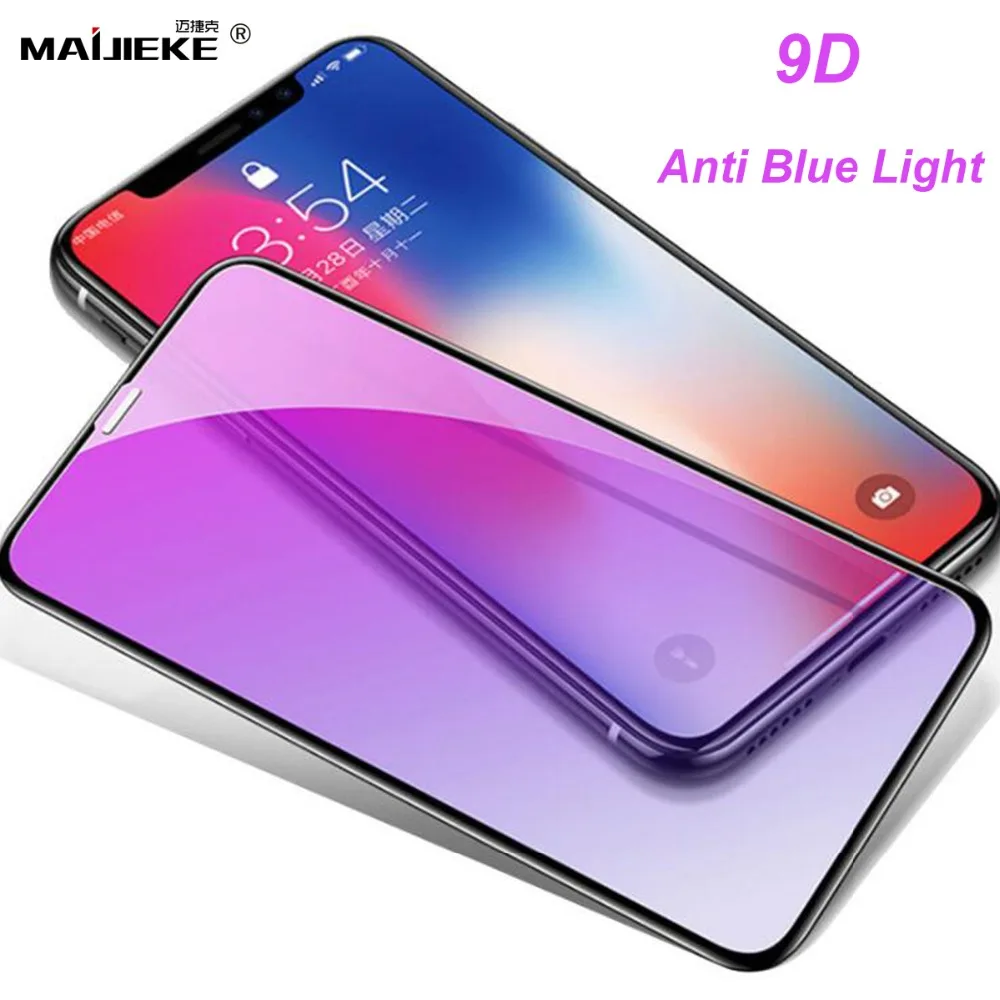 MAIJIEKE 9D анти-синий свет полное покрытие закаленное стекло для iPhone 11 Pro Max 11 XS MAX XR X 8 7 6s 6 Plus стеклянная пленка для экрана