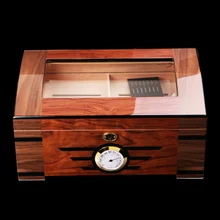 Высококачественные стеклянные баночки для пудры с прозрачной крышкой глянцевое пианино кедровый деревянный ящик для сигар двухслойный ящик для хранения с замком увлажнитель с гигрометром